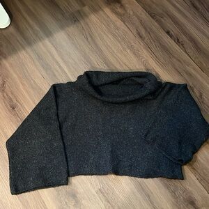Gently worn deep charcoal grey cowl neck crop sweater L